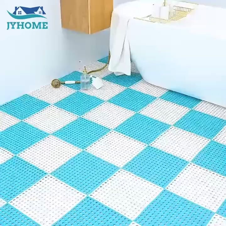 JYHOME Bath Mat Square PVC Waterproof Mat Bathroom Anti-Skid and Leak Proof DIY Bathroom Floor Shower Mat