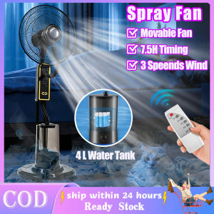 16 Inch Industrial Spray Fan With Wheels And Remote Control 90° Shake Head Strong Wind Floor Fan With 4L Water Tank Air Conditioning Humidifying Spray Electric Fan For Factory Warehouse Restaurant Hotel School Large Wind Mute