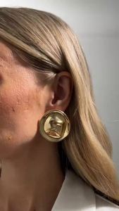 Ingemark Trend Simple Irregular Round Pierced Stud Earrings Women Retro Creative Geometry Metal Texture Earring New Year Jewelry