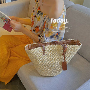 Summer French Style Large Capacity Corn Husk Woven Handheld Basket Bag Vacation Beach Womens Retro Single Shoulder Bag