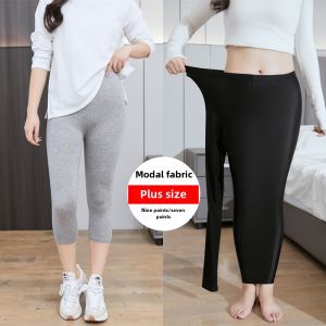 Modal Cropped Leggings Womens Summer High Waist plus-Sized Outwear Plaid Stretch Cropped Pants