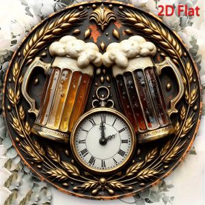 CIFBUY Vintage 2D Flat Aluminum Wall Art Waterproof Durable Beer Clock Decor for Home Living Room Coffee Bar