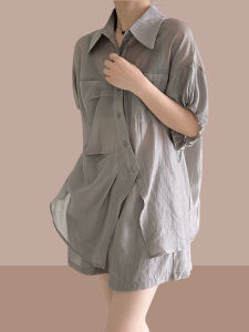 Casual Cotton Linen Short Sleeve Shorts Set Women Summer plus Size Slimming Hide Belly Meat Covering Two Piece Set