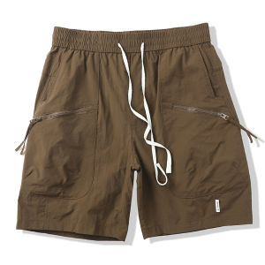 Mens Summer Quick Dry Pocket Zipper Work Shorts Five-Quarter Thin Casual Loose Couple Fashion Breathable Cotton Polyester