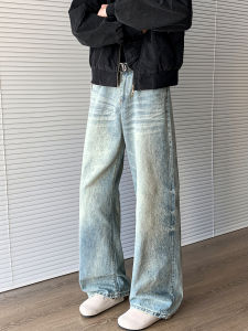 กางเกงยีนส์ทรงหลวมสำหรับผู้ชายสไตล์ย้อนยุค สไตล์อเมริกัน กางเกงขายาวทรงหลวมสไตล์ย้อนยุค สไตล์สตรีท กางเกงยีนส์ทรงหลวมฤดูใบไม้ร่วง