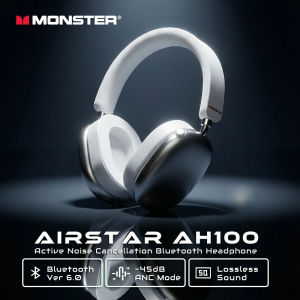 Monster | Monster AH100 ANC Wireless Bluetooth 6.0 Over-Ear Headphones with 45dB Active Noise Cancellation Deep Bass Over-Ear Earphones