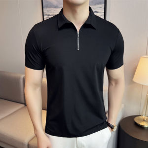 Slim Fit Zipper Short Sleeve Polo Shirt Mens Solid Color Base Shirt Shirt Collar Half Sleeve Summer T-Shirt Fashion Trend