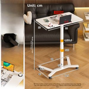 Pneumatic Height Adjustable Computer Desk Home Small Apartment Bedside Table Mobile Study Desk Standing Desk with Wheels Mini Book Desk