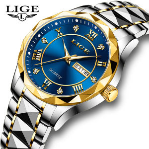 LIGE แฟชั่นหนังนาฬิกาสำหรับผู้ชายอเนกประสงค์เรืองแสงนาฬิกาลำลองควอทซ์กันน้ำ