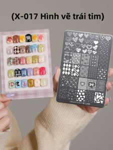 1PC Sweetheart Doodle Nail Stamping Plate Kawaii Heart & Bow Pattern Collection Thép Không Gỉ Dành Cho Người Mới Bắt Đầu Làm Móng Tay DIY