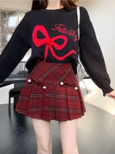 Korean Style High Waist A-Line Mini Skirt Womens Autumn Winter Plaid Design Woolen Pleated Skirts Slimming Short Skirts