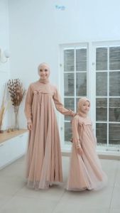 Dress Couple / Misha Couple Bahan Syakila Mix Tiledot / Gamis Lebaran Ibu dan Anak COD by EF / Viral