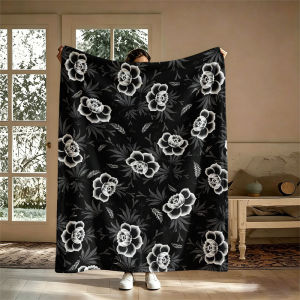 BILIBILI | Chăn Lông Cừu Đen Silver Lotus 100% Polyester Chất Liệu San Hô Kiểu Dáng Hiện Đại Chống Xù Lông Dễ Mang Theo Dùng Cho Ghế Sofa Văn Phòng Giường Ngủ Du Lịch Cắm Trại Sử Dụng Được Quanh Năm.