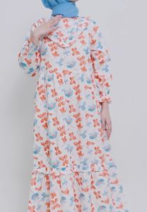 MFMW Alemong Dress Gamis Orange Motif Bunga