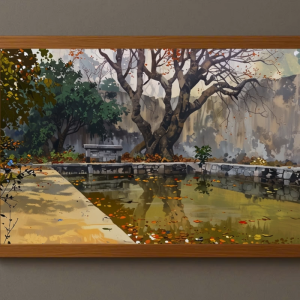 Tranh Nghệ thuật "Ao Ở Văn Miếu 3" VIETSMART ART - Acrylic trên toan vải 45 x 60cm