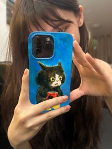 2024 Cute Little Black Cat for iPhone Phone Case 15 Pro14plus Apple 13 Promax12 Niche Style Non-Collision Two-in-One Feilin Artistic Sense Classy Ins Style