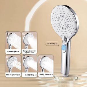 Bộ Vòi Sen Tăng Áp 5 Tốc Độ Đầu Vòi Sen Mưa Tấm Lớn Kèm Máy Nước Nóng Cho Phòng Tắm Gia Đình Vòi Sen Cầm Tay Tròn Siêu Tiện Dụng