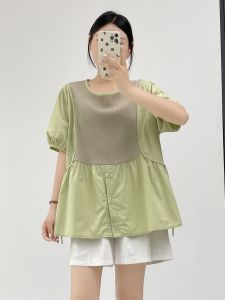 Sainag Womens Short Sleeve Crewneck Shirt Sweetheart Youthful Loose Fit Round Neck Polyester Fiber Shirt