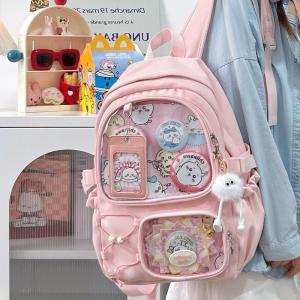 OUDENGPAI | Túi đeo vai đôi dung tích lớn nhẹ trong suốt màu đen đựng đồ dùng học tập cho nữ Túi đựng hạt Barley Macaron phong cách Hàn Quốc