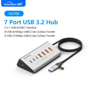 Blueendless | Hub USB-C Blueendless Bằng Nhôm 10Gbps 10 Cổng USB3.2 Gen2 Dành Cho Máy Tính Xách Tay MacBook - Bộ Chia USB-C Với 7 Tùy Chọn Cổng USB-A