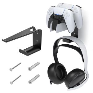 Metal Wall Mount for PS5 DualSense Charging Station with Headphone Hanger Compatible with PlayStation 5 Controllers