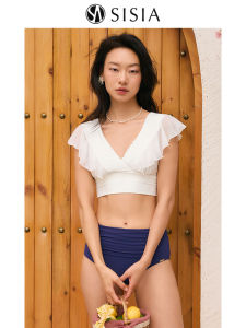 Sisia | Elegant High Waist Slimming V-Neck Two-Piece Swimsuit