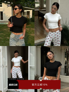 Slim Fit round Neck Short Sleeve T-Shirt Pure Color Commute Style GO GO BURN Womens Fashion Summer Elastic Top Shirt