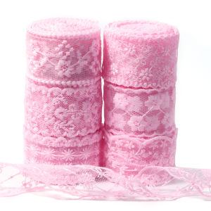 3yards/lot 3.8cm Pink Embroidery Lace Ribbon No Elasticity Webbing For DIY Choker Gift Wrapping Clothes Decor Accessories
