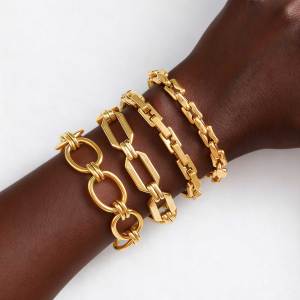 Vnox Punk Rock Chunky Link Chain Bracelet Stainless Steel 18K Gold Color Plated Street Daily Party Chic Jewelry