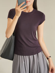 Lanxim Tianli Wool Ladies Summer Thin round Neck T-Shirt Short Sleeve Casual Style Pure Color Sweat Absorbent Fashion Top