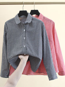 เสื้อเชิ้ตผู้หญิงแขนยาวลายสก็อตทรงหลวมสไตล์เกาหลีฤดูใบไม้ผลิและฤดูใบไม้ร่วง เสื้อชั้นในคอตุ๊กตา ทรงเข้ารูป เสื้อเชิ้ตผู้หญิง