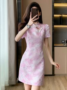 SUYE | Summer Petite New Chinese Style Cheongsam Dress Short Cut