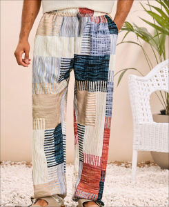 2026 Hot-selling Fashionable Summer Mens Outdoor Vacation Casual Loose Elastic 3D Printed Waist Straight Pants in Large Size