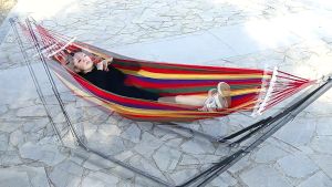 SOLOMAN Full Hammock Frame Outdoor Camping Rainbow Hammock Swing (Stand + Hammock)