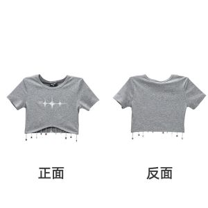 Áo Thun Nữ Tay Ngắn Mùa Hè Phong Cách Hip Hop Jazz Ngắn Ngang Bụng in Họa Tiết Thời Trang Thường Ngày