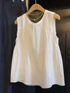 YUFUQING | French Sweet Elegant Pleated Sleeveless Shirt Womens Summer New Casual Pure Color Top High Waist Loose Fit Round Neck Tunic