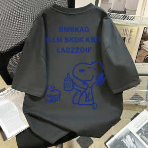 Lazy Style Mid-Length Loose Fit Short Sleeve Cartoon T-Shirt for Boys And Girls Summer Breathable Cotton Casual Top