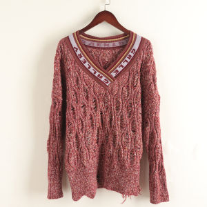 เสื้อสเวตเตอร์ถักคอวีหลวมๆ สำหรับผู้หญิง ทรงหลวม แขนยาว ปกติ ปกติ ทรงตรง โพลีเอสเตอร์ อะคริลิก ไนลอน ขนแมว