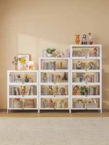 For Home Glass Bookcase with Door Floor Standing Storage Cabinet Hand-Made Display Cabinet Dustproof Bookshelf Storage Cabinet Iron Storage Cabinet