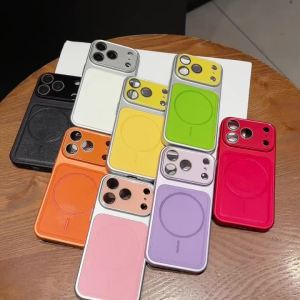 Ốp Lưng iPhone Bằng Da Vải Litchi Cao Cấp Có Cửa Sổ Lớn Mạ Chống Sốc Chống Trầy Xước Tương Thích MagSafe Dành Cho Pro Max 14 13 12 11