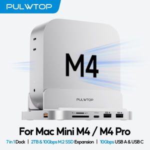 PLWTOP Mac Mini M4 Dock with 4TB SSD Enclosure USB A/C 10 Gbps USB A 2.0 SD/TF Audio for Mini M6 M5 Pro M4/M4 Pro
