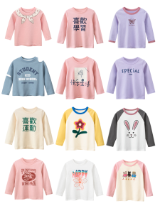 27home Pure Cotton Long Sleeve T-Shirt for Girls Autumn Fashion Cartoon Letter Print Versatile Kids Clothing Butterfly Knot