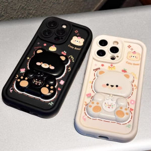 เคสโทรศัพท์ Samsung Galaxy A06 A16 A26 A36 A56 A05 A15 A25 A35 A55 LTE 5G 4G ใหม่เคสการ์ตูนหมีน่ารักพร้อมขาตั้งกระจกแบบหมุนสร้างสรรค์เคสนิ่มซิลิโคนกันกระแทก2025