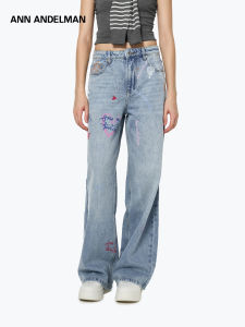 ANN ANDELMAN | Handpainted Graffiti Straight Wide Leg Denim Pants