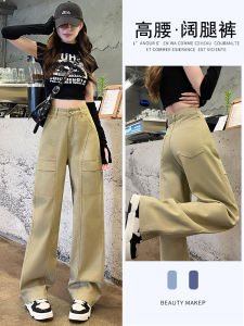 Khaki Workwear Pants Womens High Waist Straight Leg Slimming Casual Wide Leg Floor-Length Jeans Spring Autumn New Style