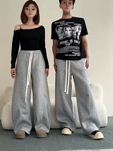 American Retro Sports Curved Blade Sweatpants Loose Casual Jogging Pants Black Wide-leg Pants