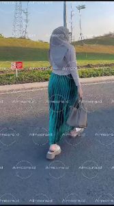 Rok Bludru Plisket Lebar Panjang/Rok Plisket Mewah Velvet Premium