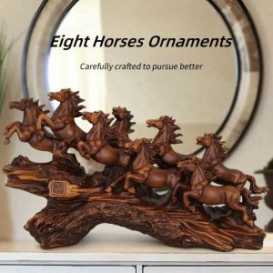 36CM Wood Grain Horse Ornaments Creative Home Decorations Success Right Away Feng Shui Get Rich Lucky Chinese Style Blessing Living Room Creative Crafts TV Cabinet Gift