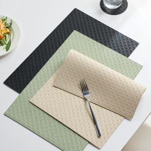 ที่รองจานแบบหนังทรงสี่เหลี่ยมผืนผ้า ที่รองจานแบบกันน้ำ กันน้ำมัน ที่รองจานแบบกันความร้อน ที่รองจานแบบหรูหรา ที่รองจานแบบยูโร