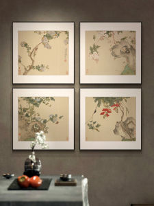 New Chinese Style Restaurant Hotel Decorative Painting Entrance Flower Bird Picture Multi-Link National Painting Living Room High-End Background Wall Hanging Painting